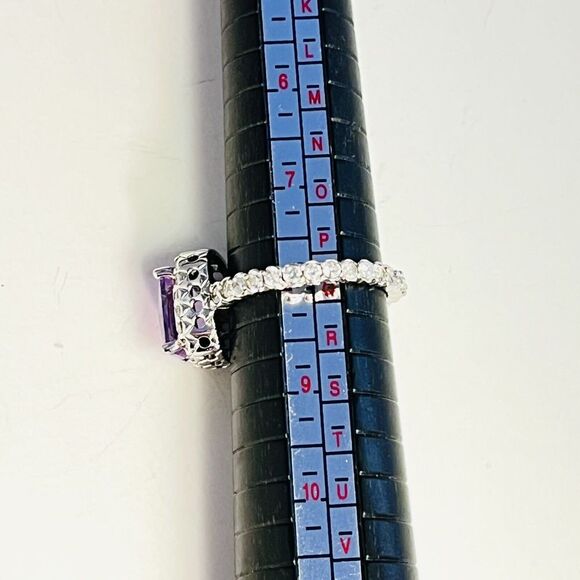 Sparkling Amethyst Sterling Silver‎ 925 Ring Size 8 Halo - Picture 9 of 10